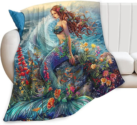 Mermaid Throw Blanket - Ocean Blanket for Girls, Women, Boys & Men - Soft, Warm & Cozy Fleece - 80"x60"