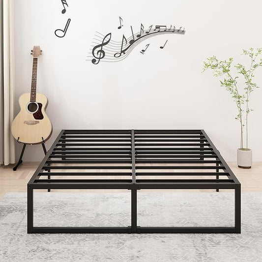 14 Inch Full XL Size Bed Frame No Box Spring Needed, Heavy Duty XL Full Metal Platform Beds with Sturdy Steal Slats for Mattress Foundation, Easy Assembly, Noise Free, Black