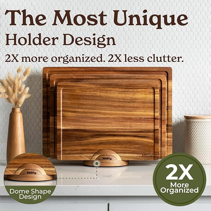 SMIRLY Wood Cutting Boards For Kitchen Meal Prep & Serving, Bamboo Cutting Board Set, Charcuterie Chopping Boards and Wooden Cutting Boards for Kitchen