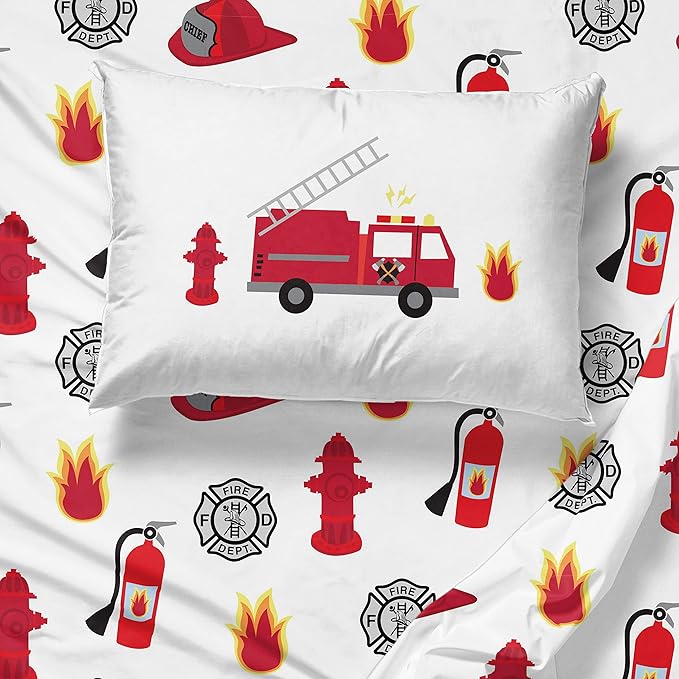 Jay Franco Trend Collector Go Fire Truck Go 5 Piece Twin Bed Set - Includes Comforter & Sheet Set - Super Soft Fade Resistant Microfiber Bedding
