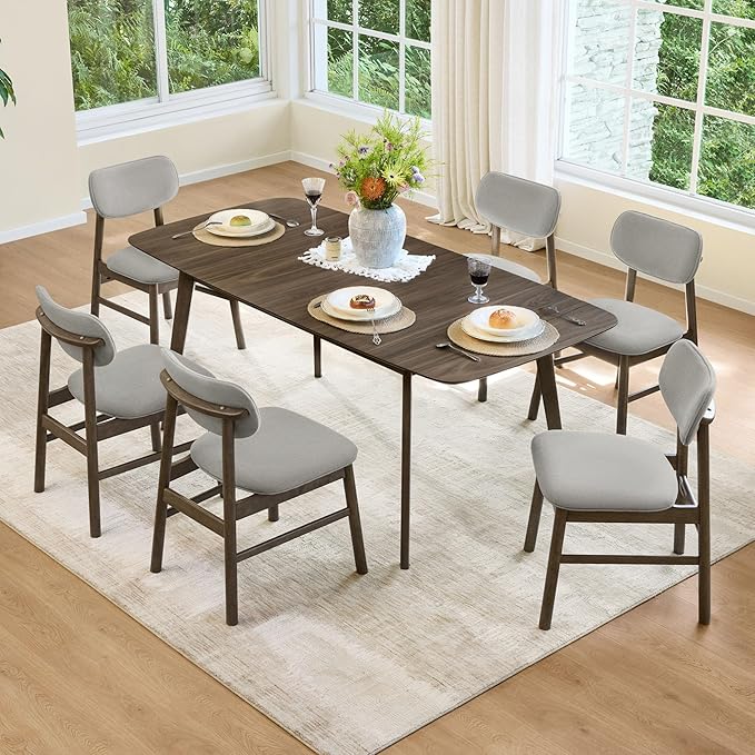 CHITA 59"-75" Extendable Dining Room Table for 4-6, Modern Wood Dining Table for Small Spaces, Kitchen, Space Saving Hidden Leaves, Solid Rubberwood Frame, Walnut Venner