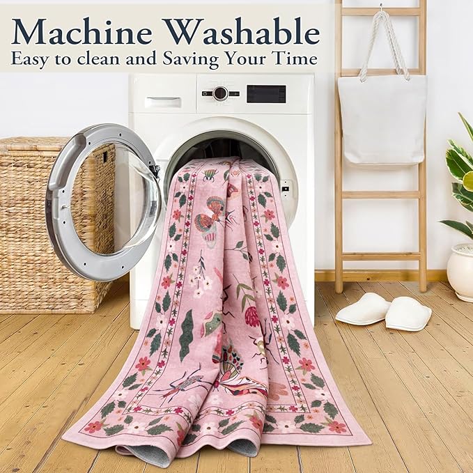 Lahome Insect Washable Rugs 8x10, Soft 8x10 Rugs for Living Room Dining Room Ultra-Thin, Non-Slip Bedroom Rug Large Carpet Non-Shedding Accent Rug for Girls Classroom Nursery(8x10ft,Pink)
