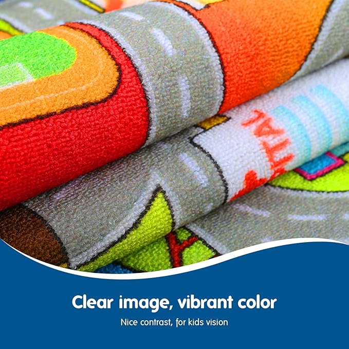 Booooom Jackson Kids Car Rug Play Mat 60x32 inches,Car Mat,Non Slip Kids Rug for Bedroom Boys Playroom,Play Carpet for Trucks,Fun Area Rug,Around City Town Carpet