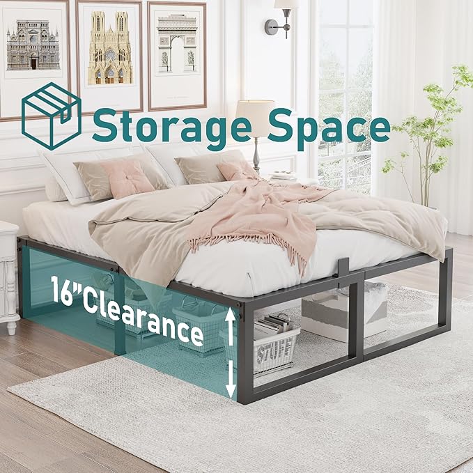 California King Bed Frame, 18 Inch High 3500 lbs Metal Platform, Mattress Foundation with Steel Slat Support/No Box Spring Needed/Noise Free/Non-Slip/Easy Assembly