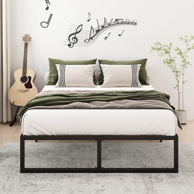 12 Inch California King Bed Frames No Box Spring Needed Heavy Duty Metal Cal King Platform for Mattress Foundation, Noise Free, Easy Assembly, Black