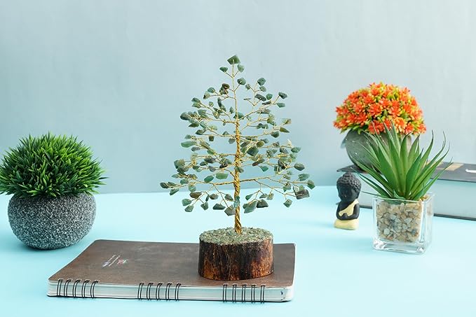 "Green Aventurine Healing Crystal Tree Bonsai, Desk Decor for Women Room & Office Decor Spiritual Gift Meditation Crystals for Home room decor cute house warming gifts for women Mom Birthday 7-8"""