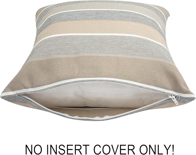 Waterproof Outdoor Throw Pillow Covers Set of 2,Home Decor for Garden Patio Furniture,Couch,Sofa 18 x18 Inch Decorative Pillows Cover Only,NO Insert(Gray Stripe)