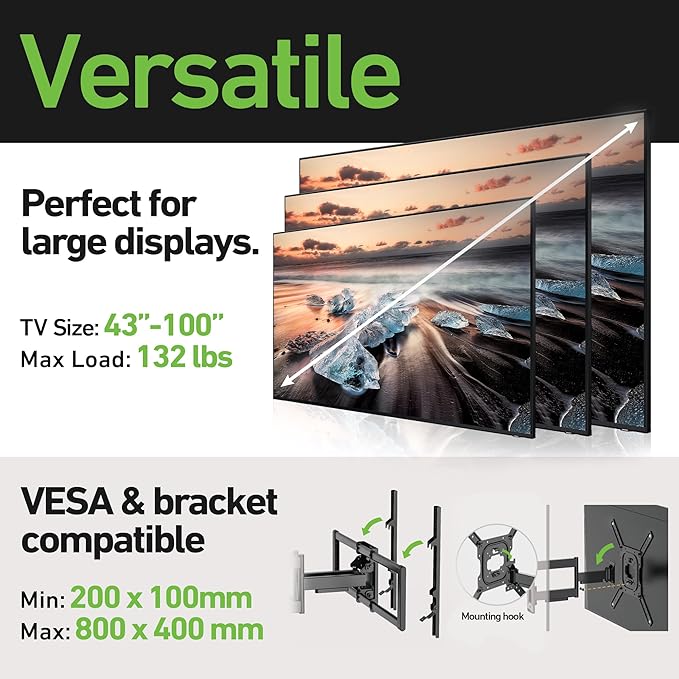 Heavy Duty Dual Arm Articulating TV Wall Mount Bracket for Sony BRAVIA 9 Class Mini LED QLED 4K HDR Google TV (2024) K-75XR90 75 Inch TV - Tilt & Swivel with Reduced Glare