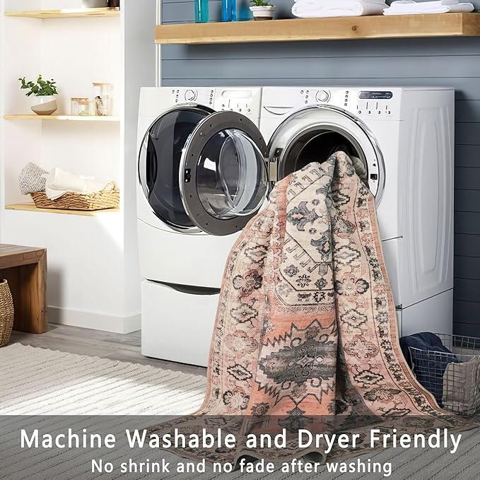 vivorug 4x6 Rug, Small Area Rug for Living Room, Bedroom, Kitchen, Machine Washable Non-Slip Throw Rug, Vintage Distressed Carpet for Entryway Nursery Dinner Room, Orange