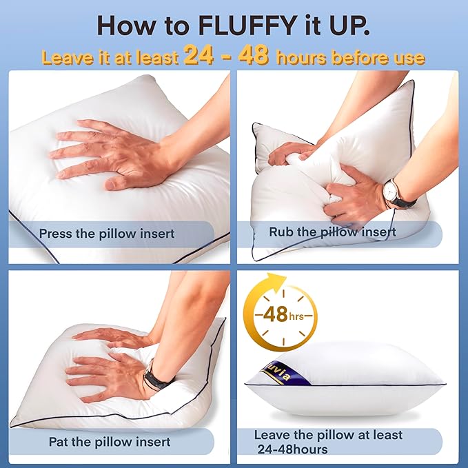 Siluvia 28"x28" Pillow Insert Set of 2 Square Throw 28 Pillows with 100% Cotton Cover for Sofa, Couch, and Bed - White