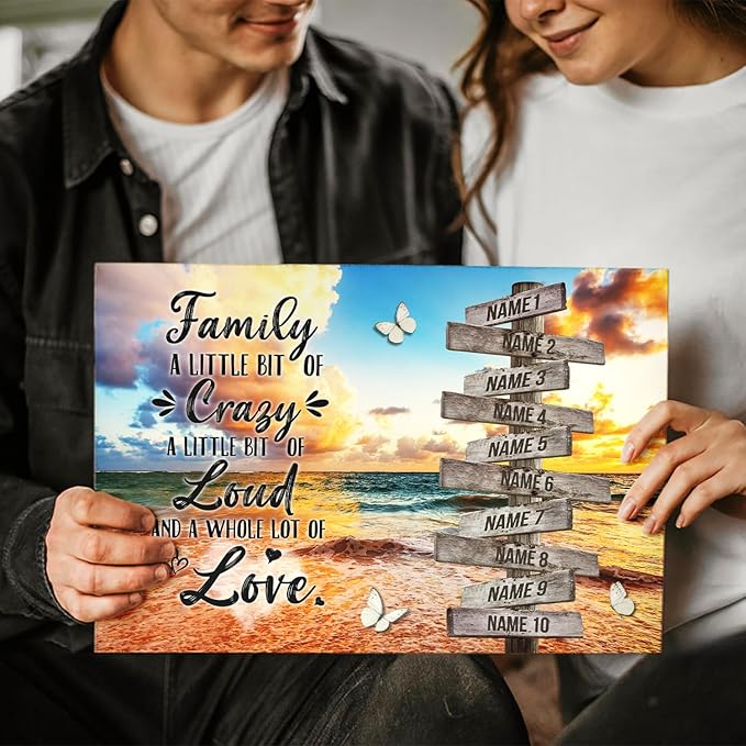 Dem Canvas Personalized Family Canvas With Names, Custom Wooden Sign Names Canvas, Family A Little Bit Of Crazy, Personalized Photo Gifts Street Sign Housewarming Gift