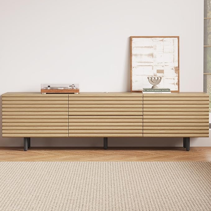 Mid-Century Modern Television Stand, Media Console with Storage Doors, Entertainment Center for TVs up to 60 Inch, Fluted TV Consoles for Living Room,Bedroom