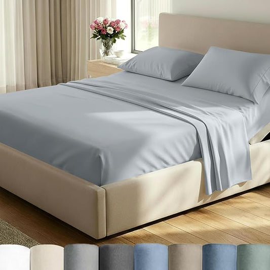 California Design Den Split King Sheet Set - 100% Cotton, 600 Thread Count, Breathable Luxury King Size Sheets for Adjustable Bed, Luxury Hotel-Quality Sheets with Soft Sateen Weave - Light Grey