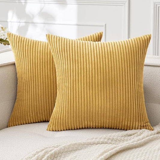 MIULEE Winter Fall Pack of 2 Corduroy Soft Soild Decorative Square Throw Pillow Covers Cushion Cases Pillowcases for Sofa Bedroom Car 20 x 20 Inch 50 x 50 Cm Gold