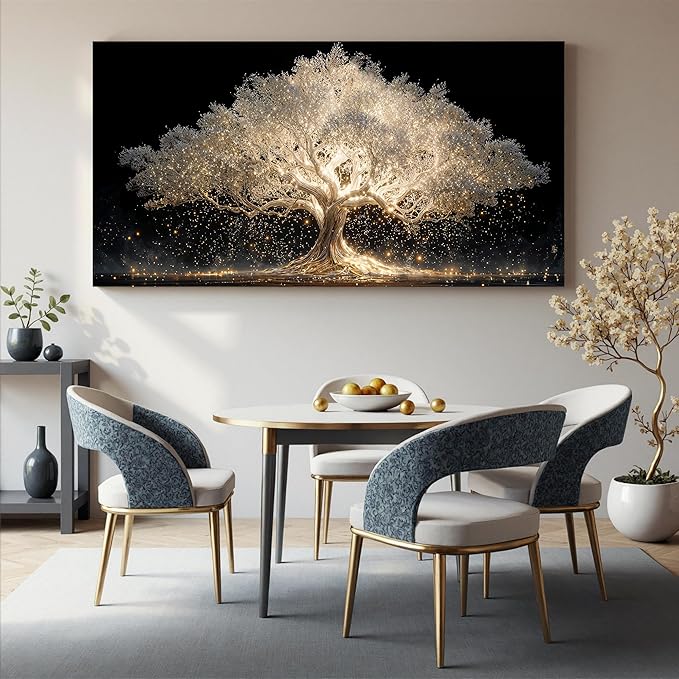 Canvas Wall Art Decor Large Gold Fantasy Tree Of Life Wall Canvas Art For Living Room Pictures Art Decor Artwork White Modern Aesthetics Prints For Home Bedroom Office Room Wall Decor 24×48 Inch