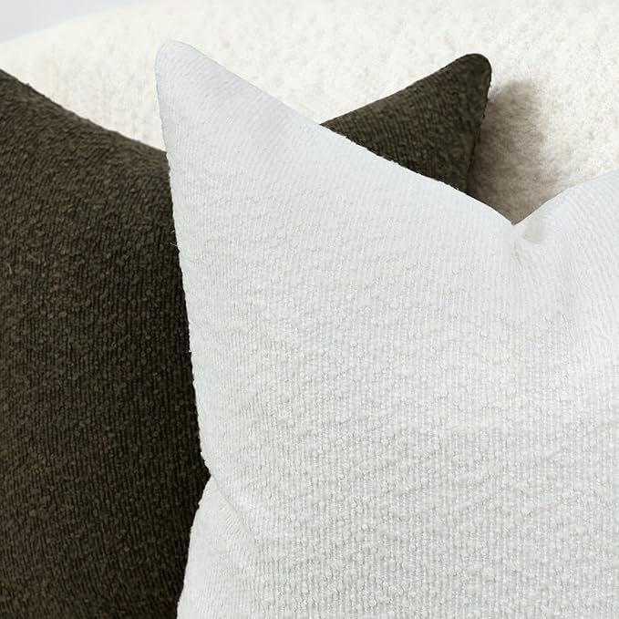 Textured Boucle Pillow Covers 18x18 Inch Set of 2, Striped Solid Pillowcases Cozy Soft Modern Accent Boho Square Decorative Throw Pillows for Couch Sofa Bed Living Room Home Decor, White