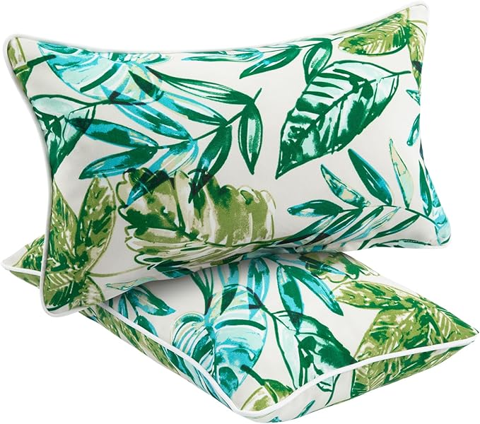 Waterproof Outdoor Lumbar Pillow Covers Set of 2,Home Decor for Garden Patio Furniture,Couch,Sofa 12"x20" Inch Decorative Pillows Cover Only,NO Insert(Palm Leaf)