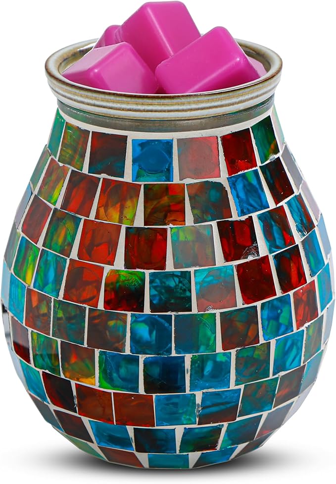 Handcrafted Mosaic Glass Electric Wax Melt Warmer Wax Burner Melter Fragrance Warmer for Home Office Bedroom Living Room Gifts, Christmas Gifts & Décor