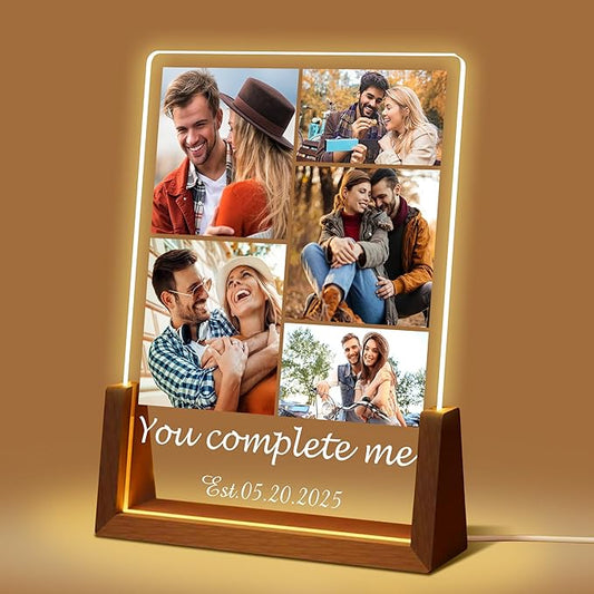 Personalized Valentines Christmas Gifts For Couple Him Her, Custom Light Up Picture Frame Night Light With Photo Name, Customized Anniversary Birthday Gifts For Women Men Boyfriend Girlfriend