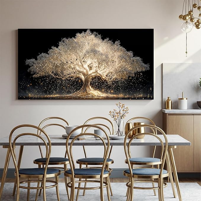Canvas Wall Art Decor Gold Fantasy Tree Of Life Wall Canvas Art For Living Room Pictures Wall Decor White Modern Aesthetics Prints Decor Artwork For Home Bedroom Office Room Wall Decor 20×40 Inch