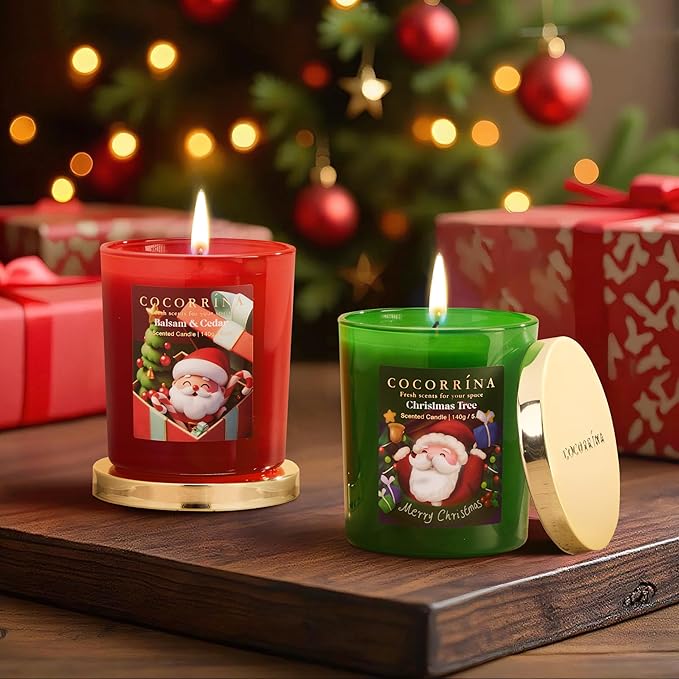 COCORRÍNA Fall Candles - Balsam & Cedar 5 oz Soy Wax Scented Jar Candles for Home Scented, 31 Hours Burn Time, Aromatherapy Candle Gifts for Men Women (Christmas Edition)