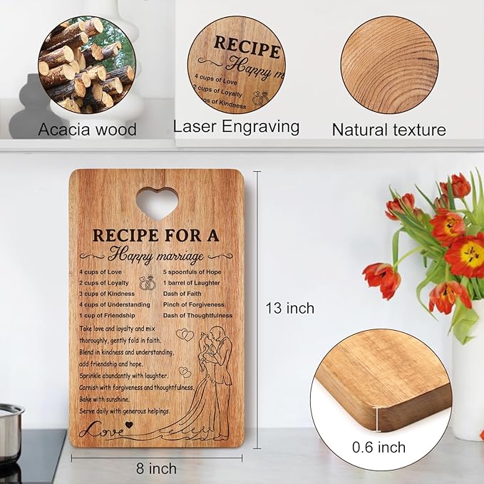 Wedding Gift for Couple Acacia Wood Marriage Cutting Board Bridal Shower Gift for Bride Groom Engagement Best Anniversary Newlywed Gift for Wedding Shower Mr Mrs Gift Engraved Board Bride to Be Gift