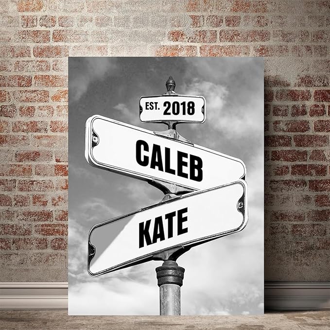 Personalized Canvas Vintage Street Sign For Couple, Crossroads StreetSign Best Gift For Сouple, Custom Name And Date VintageStreet Sign Art Canvas Of Poster #12