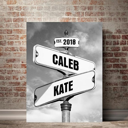 Personalized Canvas Vintage Street Sign For Couple, Crossroads StreetSign Best Gift For Сouple, Custom Name And Date VintageStreet Sign Art Canvas Of Poster #12