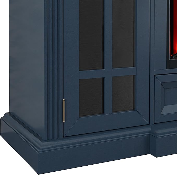 Modern TV Stand with Electric Fireplace - Fits TVs Up to 78 Inches - Navy