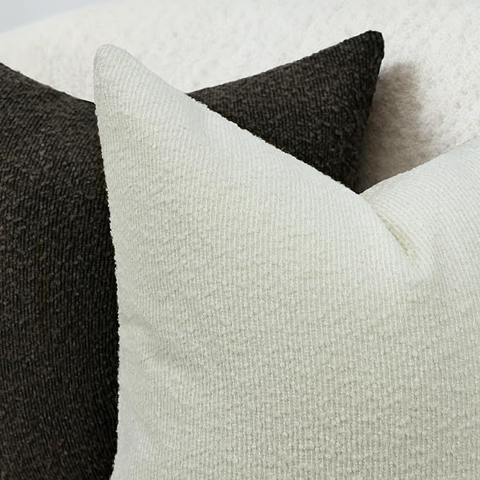 Textured Boucle Pillow Covers 18x18 Inch Set of 2, Striped Solid Pillowcases Cozy Soft Modern Accent Boho Square Decorative Throw Pillows for Couch Sofa Bed Living Room Home Decor, Beige