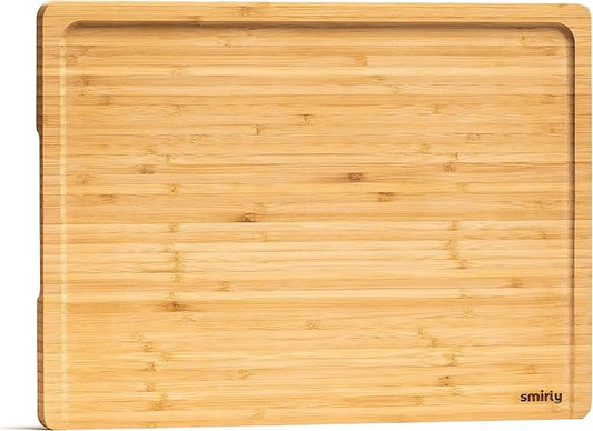 SMIRLY Large Bamboo Cutting Board for Kitchen: Large Bamboo Cutting Board with Juice Groove, Wooden Cutting Boards for Kitchen, Butcher Block Cutting Board Wood
