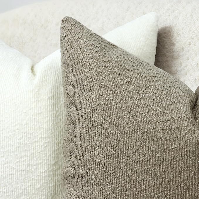 Textured Boucle Pillow Covers 12x20 Inch Set of 2, Striped Solid Pillowcases Cozy Soft Modern Accent Boho Lumbar Decorative Throw Pillows for Couch Sofa Bed Living Room Home Decor, Oatmeal