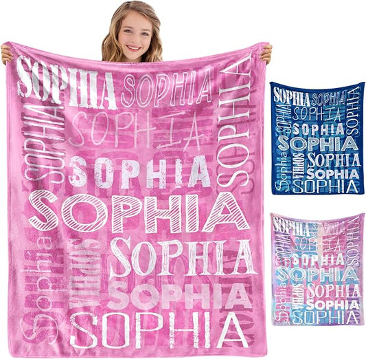 Ships Next Day, Personalized Blanket for Teen Boys Girls, Custom Blanket with Name Customized Flannel Throw Christmas Birthday Blanket Gifts for Kids or Adult