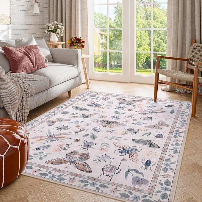 Lahome Insect Washable Small Area Rug, 3x5 Area Rugs for Bedroom Living Room, Non-Slip Soft Accent Throw Carpet for Kitchen Office Entryway Bathroom Office, Pink