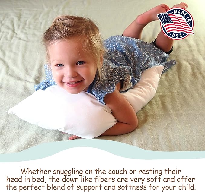 Pillowflex Sleep & Toddler Pillow (18x24 inches) - Soft Faux Synthetic Down Alternative, Perfect for Toddlers, Bed Pillows for Sleeping Wedge with Neck Support and Allergy Free Kid's Pillows.