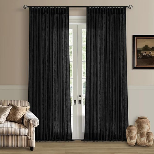 120 Inch Curtains High Ceiling Tall Curtains 2 Panels Set for Living Room Pinch Pleated with Hooks Rings Back Tab Bohemian Semi Sheer Drapes Cottage Long Large Window Drapes 120 Length Black