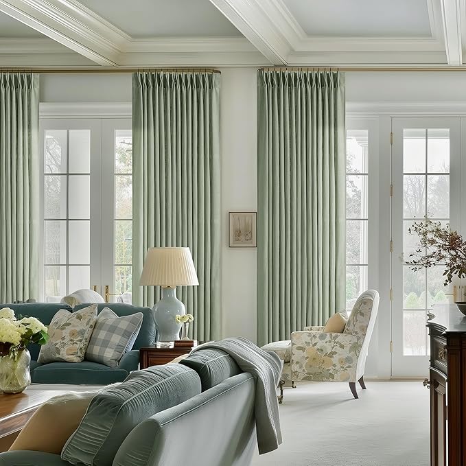 120 Inch Curtains High Ceiling Tall Curtains 2 Panels Set for Living Room Pinch Pleated with Hooks Rings Back Tab Bohemian Semi Sheer Drapes Cottage Long Large Window Drapes 120 Length Sage Green