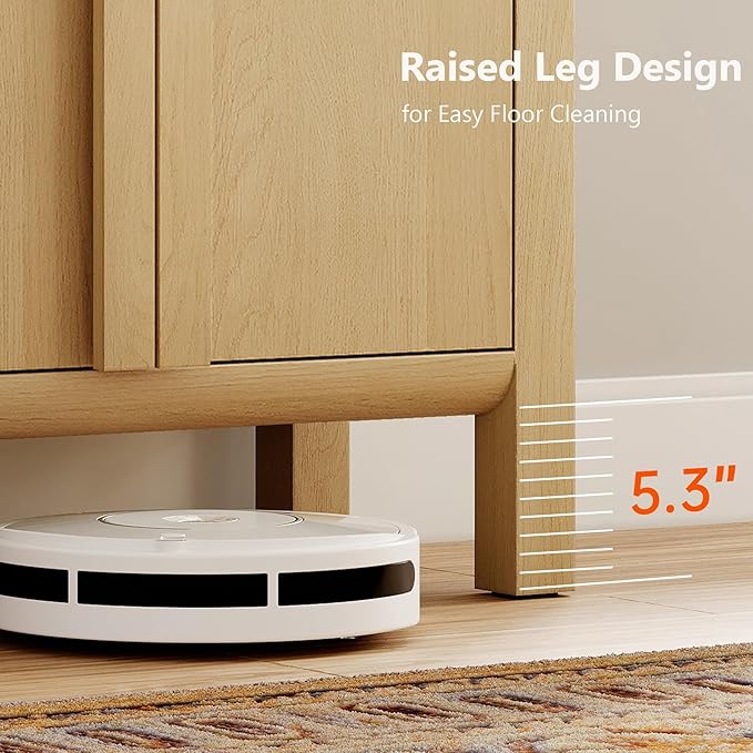 WAMPAT 63" Wide Large Buffet Sideboard Cabinet with Storages, Modern Buffet Table Coffee Bar Wine Bar Storage Curved Cabinet with 4 Doors for Dining Room, Living Room, Kitchen,Oak