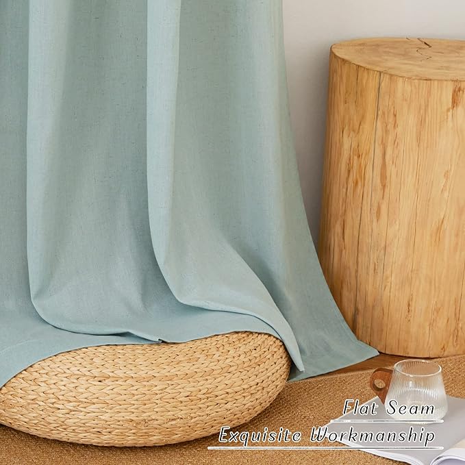 NICETOWN Sage Green Short Linen Curtains for Kitchen, Thick Flax Small Window Treatments Semi Sheer Privacy Assured with Light Through for Cafe/Bathroom, W42 x L48, 2 Panels