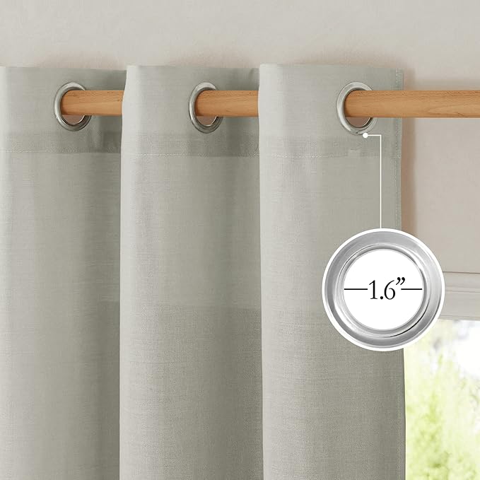 NICETOWN Linen Textured Gray Curtains 72 inches Long, Grommet Bedroom Curtains Privacy Added with Light Filtering Flax Window Treatments for Living Room, W55 x L72, 2 Panels