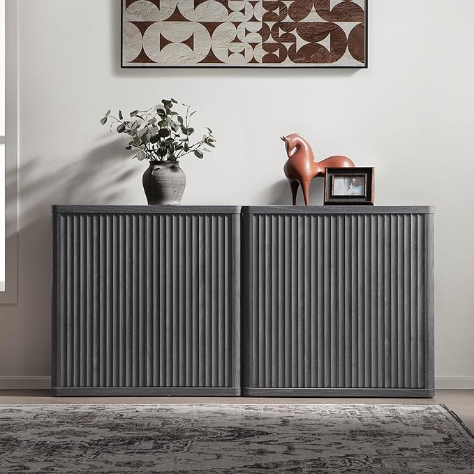 SICOTAS Buffet Cabinet with Storage 69.2" Sideboard Accent Modern Credenza with Doors & Shelves Fluted Tall Media Console Mid Century Coffee Bar Table for Living Room Kitchen Dining Room Hallway