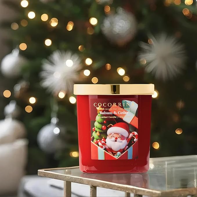 COCORRÍNA Fall Candles - Balsam & Cedar 5 oz Soy Wax Scented Jar Candles for Home Scented, 31 Hours Burn Time, Aromatherapy Candle Gifts for Men Women (Christmas Edition)