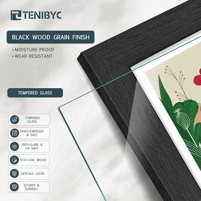 5x7 Picture Frame 4 Pack, Black Wood Photo Frame, HD Tempered Glass, Table Display or Wall Hanging