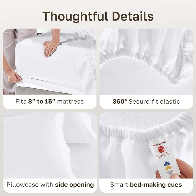 California Design Den Deep Pocket Twin Sheets Set - Luxury 600 Thread Count 100% Cotton Sateen, Twin Sheet Set with All Around Elastic for a Snug Fit, Hotel Quality Bedding - White