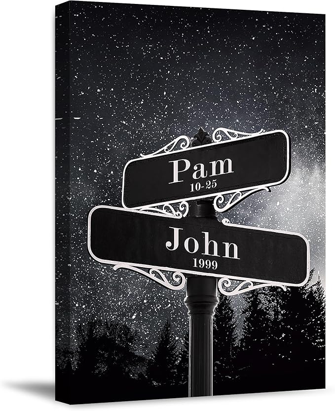 BOTTEGAARTS Lovers Crossroads Street Sign Art Unique Personalized Photo or Canvas Prints with Couple's Names and Special Date on Sign,Perfect Present for Anniversary,Wedding,Birthday,Holidays