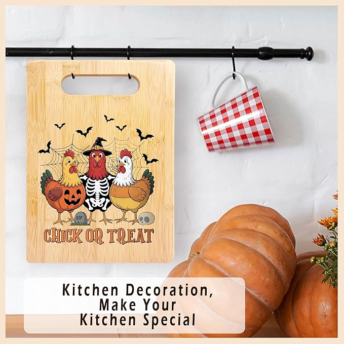 SPBL&L Halloween Chicken Gothic Skeleton Cutting Board, Halloween Gifts for Women, Chicken Gifts, Chick Or Treat Spooky Season Witchy Decorative Bamboo Cutting Chopping Board for Kitchen