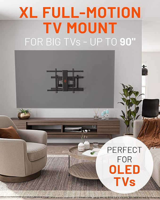 ECHOGEAR XL Full Motion TV Wall Mount - Universal Bracket for Big TVs Up to 90" - Smooth Articualtion Plus Easy 3 Step Install with Pre-Assembled TV Interface - Ideal for OLED & QLED TVs