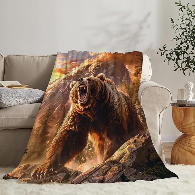 Bear Animal Throw Blanket - Cabin Decor Gift for Girls, Women, Boys, Men - Soft Warm Cozy Fleece for Couch, Sofa, Bed 50"x40"