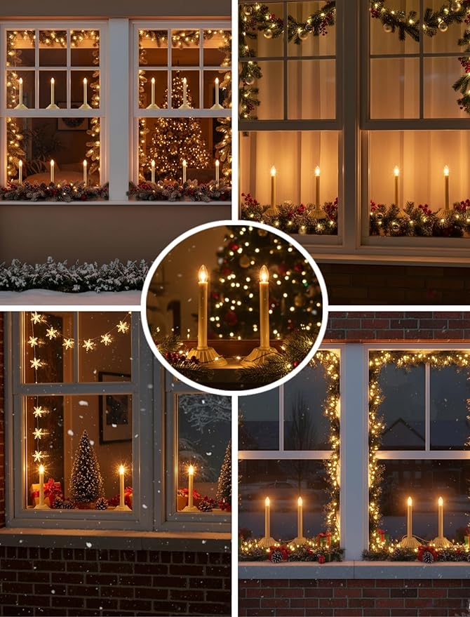 1 Light Christmas Window Candles, Electric Window Candles with 4 C7 Light Bulbs, Plug in Electric Candle for Christmas Party Home Decorating Restaurant Table Décor, Ivory -2 Pack