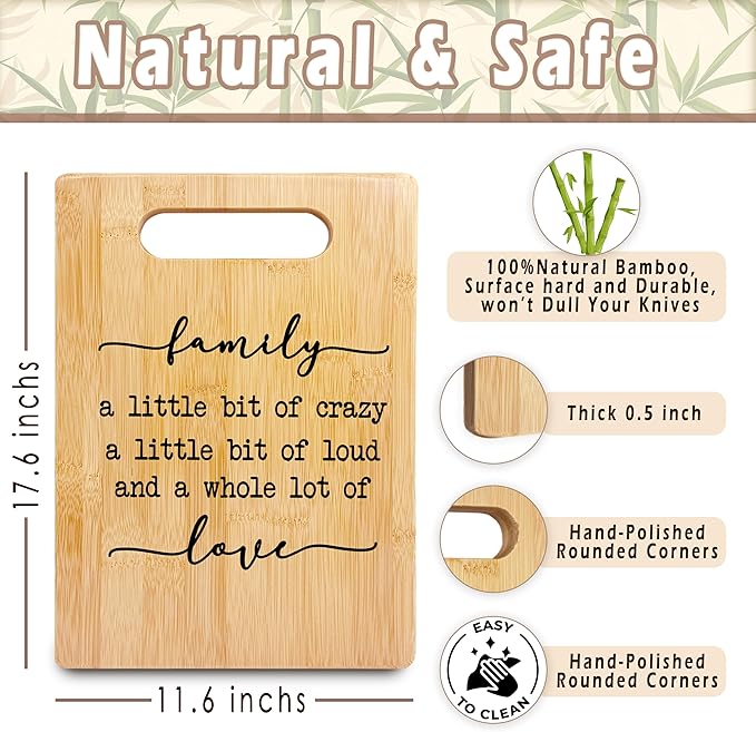 Funny Housewarming Gifts, Family a Little Bit of Crazy Funny Cutting Board, House Warming Gifts New Home, Bamboo Cutting Boards for Kitchen, Kitchen Gifts for Women, House Warming Gifts New Home